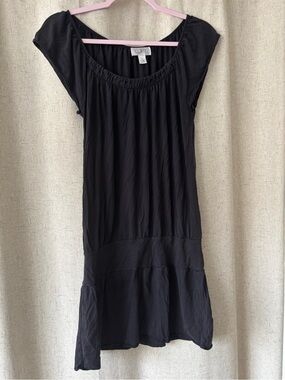 LOFT Black Cap-Sleeve Scoop-Neck Drop Waist Mini Dress